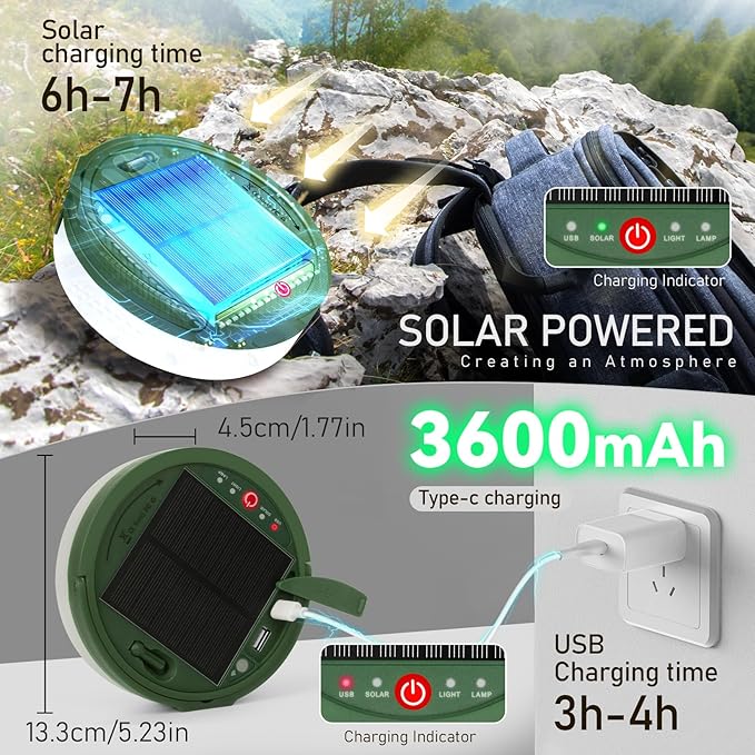 Camping String Lights,Solar Rechargeable Portable Outdoor LED String Light with Remote Control(39.4 Ft Warm Light),Yard Tent Hanging Garden Party Festival Decor Waterproof String Lights