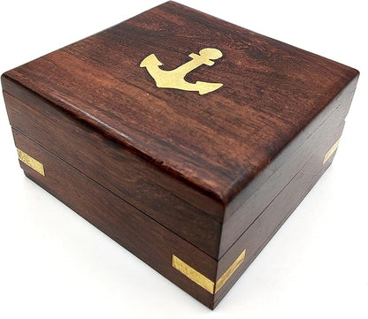 Handcrafted Brass Compass Not All Those Who Wander are Lost Antique Dial Marine Brass Compass Sailor Gifts Direction Pocket Compass for Men, Camping, Graduation Gift Vintage Home Item with wooden Case