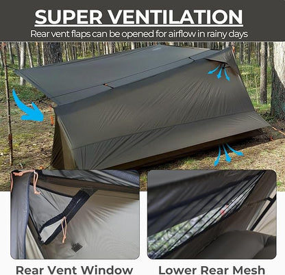 onewind 3 Season Backpacking Tent for Single Person, Ultralight Waterproof Silnylon Lightweight 1 Person Bushcraft Bivy Tent for Camping Backpacking Hiking, NO Trekking Pole