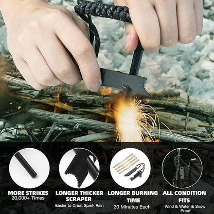 Fire Starter Survival Tool, Ferro Rod Fire Starter Kit & Backpacking Multitool, Fire Steel, Fire Rod