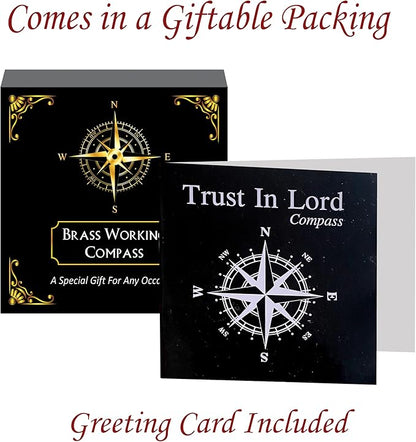 Trust in The Lord with All Your Heart -Proverbs 3: 5-6 Quote Engraved Compass with Wooden Box. Greeting Card, Inspirational Gift Men, Christian Boys Baptism Gifts, Graduation Day