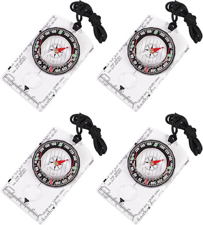 4 Pcs Outdoor Compass with Adjustable Declination,Magnifier,Ruler,Scale. Multifunctional Orienteering Waterproof Compass for Map Reading, Navigation, Hiking