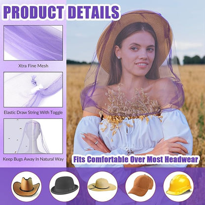 HESTYA 4 Pack Mosquito Net Mesh for Head Face Neck Fly Netting Hood from Bugs Gnats No See Net with Carry Bags for Outdoor