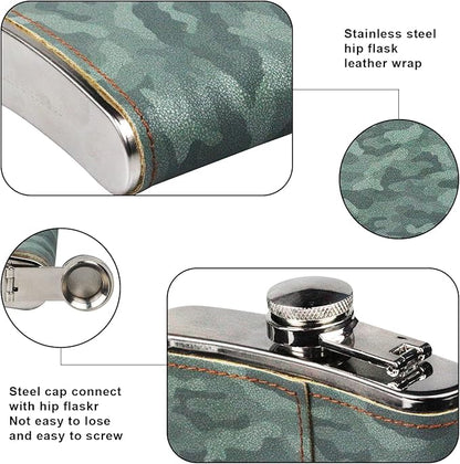 Hip Flask Gift Set, Hip Flasks for Liquor for Men with camouflage Leather Cover, 8 Oz Hip Flask, 18/8 Stainless Steel Hip Flasks, Flasks for Liquor for Men Gift Box