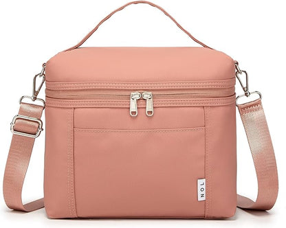 NOL Natural Organic Lifestyle Insulated Lunch Bags for Women Cooler Bag Lightweight Nylon Waterproof Lunch Box For Work (Dark Pink, Medium(normal))