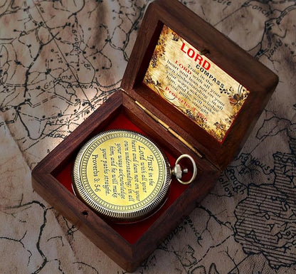 Trust in The Lord With All Your Heart - Proverbs 3:5-6 Quote Engraved Compass With Wooden Box, Greeting Card, Gift Compass, Graduation Day Gifts 2024 for Women Men Boys Girls
