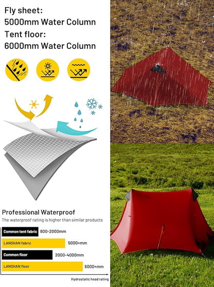 LANSHAN Ultralight Tent 3-Season Backpacking Tent for 1-Person or 2-Person Camping, Trekking, Kayaking, Climbing, Hiking