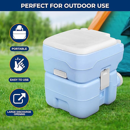 SereneLife 20L Portable Toilet for RV Camping, Boating, and Other Recreational Activities, 120 Flushes, Detachable Waste Tank with Hand Sprayer and Carry Bag, Comfortable Camping Toilet