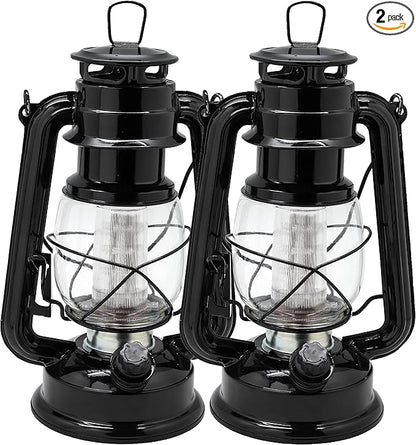YAKii LED Vintage Lantern Metal Hanging Hurricane Lantern 12 LED Dimmer Switch Warm White Battery Operated Lantern Power Outage Indoor Camping Lighting Outdoor Brooklyn Lantern (Black 2 Pack)