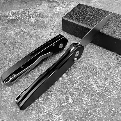 HUAAO 6.89 Inch Outdoor Folding Knife, D2 Clip Point Blade Black T6-6061 Aviation Aluminum Handle With Pocket Clip, Hunting Survival Everyday Carry Knives