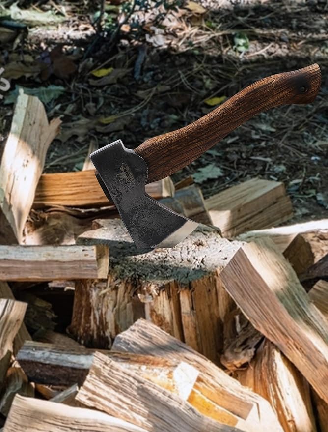Camping Axe and Hatchet -11" Forged Carving Axe with Leather Sheath, Bushcraft Hatchet Small Axe Survival Hatchet for Woodworking