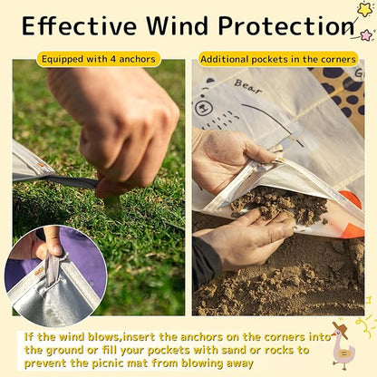 HIKEMAN Pocket Picnic Blanket Beach Blanket - Mini Waterproof Camping Blanket,Lightweight Outdoor Blanket with Hand Strap for Picnics Beach Hiking Camping Travel (Animal Type, M)