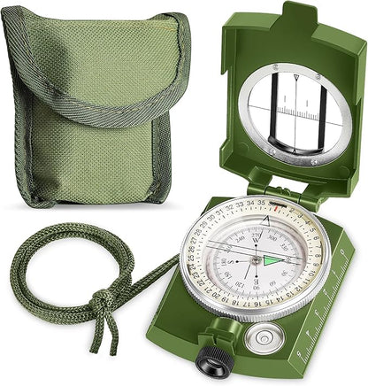 Compass Hiking Survival Military Grade for Hiking, Camping, Map Navigation, Showjockey Waterproof Lensatic Tactical Survival Compass with Pouch & Lanyard, Lightweight