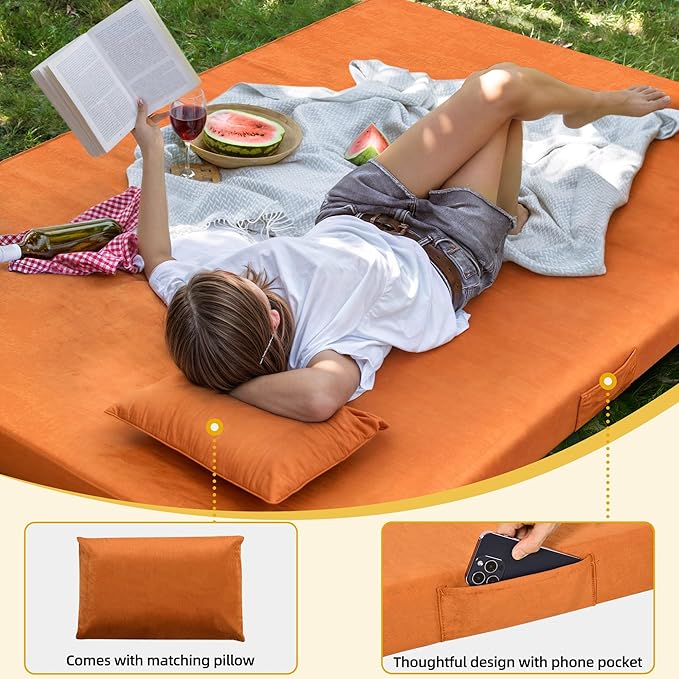 DWVO Memory Foam Camping Pad Futon Mattress Full, 3.5 INCH Thick Portable Floor Sleeping Mat with Travel Bag