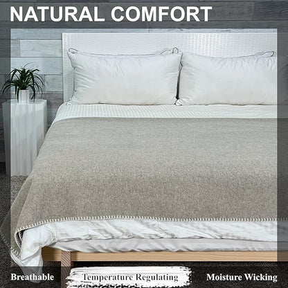 EKTOS 100% Virgin Wool Blanket, 90" x 108", Temperature Regulating, Perfect for Bed (Light Gray, King Size)