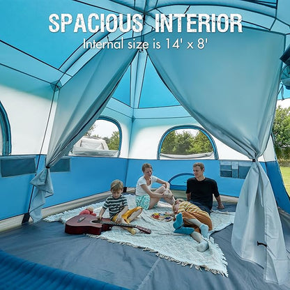 PORTAL 8 Person Family Camping Tent with Porch, Weather Resistant Camping Tents with Rainfly, Large Cabin Tents with 2 Room, Easy Set Up Tent for Outdoor Camping, Backyard