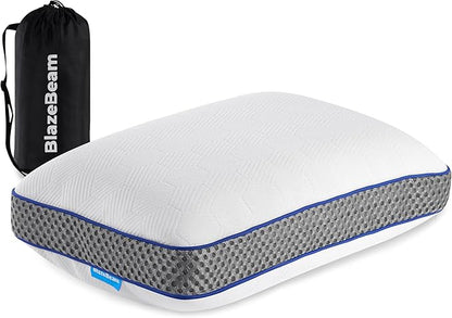 Camping Pillow Dual-Cover Memory Foam Pillows for Travel with Height Extender - 5 Layers Firm Support Small and Portable Camping Pillow for Sleeping (15'' × 9.5'',White)