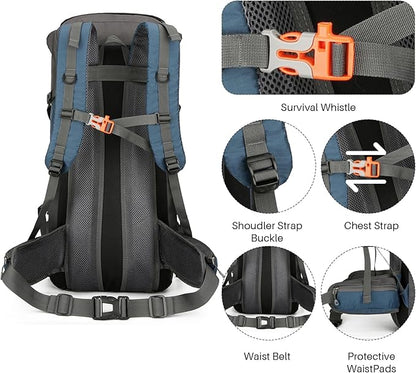 OKYUK 70L Hiking Backpack, Camping Hiking Back Pack, Water Resistant Lightweight Mountain Climbing Bag, Outdoor Camping Sport Daypack with Rain Cover, for Travel, Touring, Cycling (Navy Blue, 70L)
