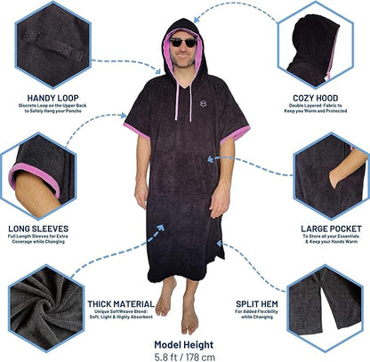 Hang 11' Surf Poncho - Surf Changing Poncho with Front Pocket, Changing Towel Poncho Adult, Swim Poncho Towel, Hooded Towel Adult, Beach Poncho, Wearable Towel, Beach Changing Poncho