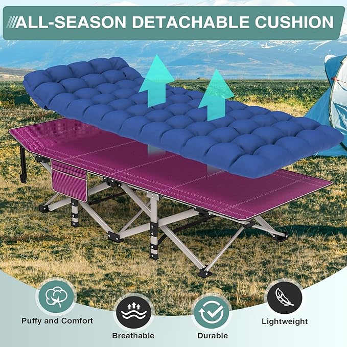 ZENPETIO 28In Folding Camping Cot for Adult, Portable Sleeping Cots with Mattress, Heavy Duty Outdoor Bed with Carry Bag for Home, Office, Camp, Travel, Vacation(Max Loading 500lbs)