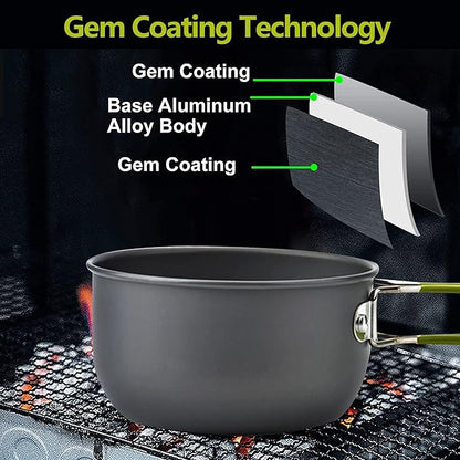 aiGear Camping Cooking Set Cookware Mess Kit with Storage Bag Pot Pan and Teapot Set Camping Accessories for Outdoor Camping Hiking Picnic Portable and Lightweight Aluminum
