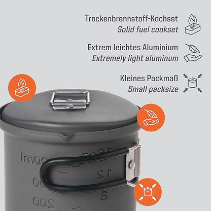 Esbit CS585HA 3-Piece Lightweight Camping Cook Set for Use with Solid Fuel Tablets