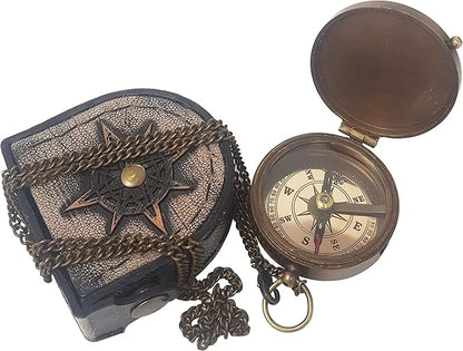 Brass Compass Engraved with Thoreau's Go Confidently Quote and Stamped Leather Case, Boys Gifts