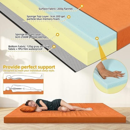 DWVO Memory Foam Camping Pad Futon Mattress Full, 3.5 INCH Thick Portable Floor Sleeping Mat with Travel Bag