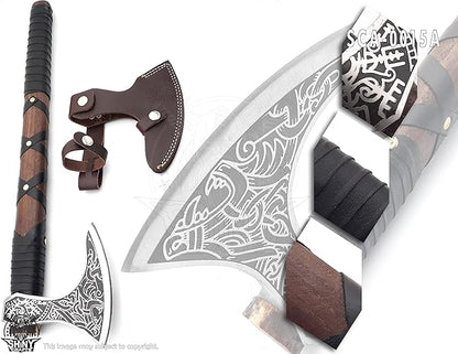 SHINY CRAFTS -Axes Viking Axe Hatchet Norse Axe Best Tomahawk Viking Bearded Axe- Beautiful Camping Axe Best Gift for Him with Leather Sheath (VBA 15A)
