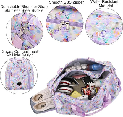Butterfly Dance Duffel for Girls - Gymnastics, Overnight, Travel & Sleepover Bag with Shoe Compartments