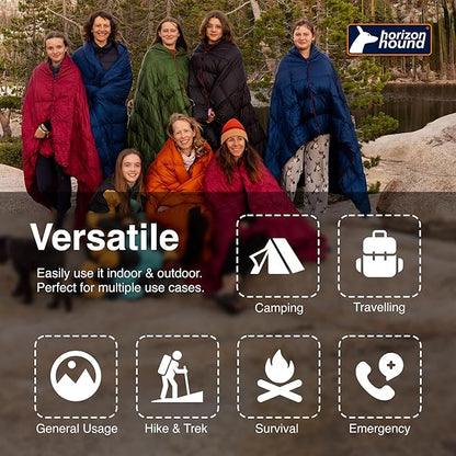 Horizon Hound Down Camping Blanket - Outdoor Travel Quilt | Sustainable, Insulated, Lightweight & Warm Gear for Sleep, Camping, Stadium, Hiking & Festivals | Water Resistant, Packable & Compact