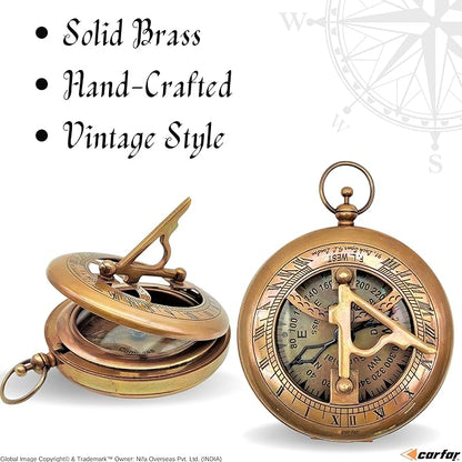 Nautical Sunclock Compass Handmade Solid Brass Vintage Style Sundial Push Open Navigational Compass with Leather Gift Case Best for Your Loved Ones