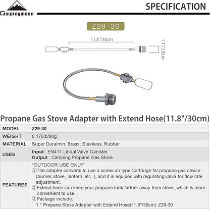 CAMPINGMOON CAG 600 Propane Torch Stove Adapter with Extend Hose(11.8"/30cm), Input: EN417 Lindal Valve Canister, Output: CAG 600 Propane Torch Stove Z29-30
