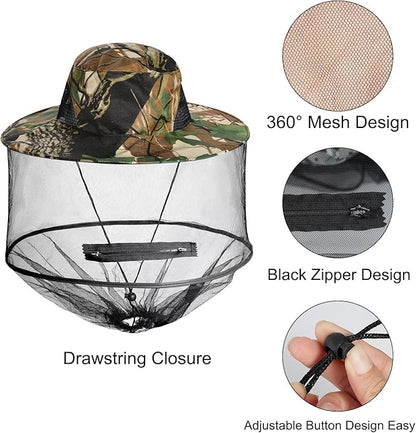 Sucrain 2 Pack Mosquito Head Net Hat Sun Hat Garden Bug Hat with Hidden Net Mesh for Outdoor Gardening Beekeeping