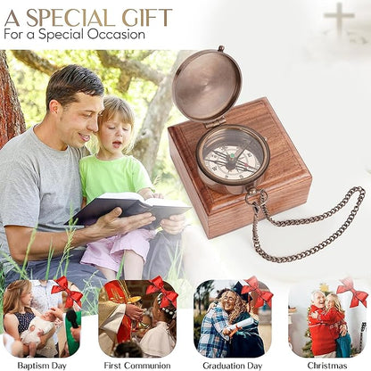 to My Son Compass with Wooden Box-Mom to Son Compass–Father to Son Gifts- to My Grandson -Graduation Day Gifts for Son-Birthday, Baptism, Graduation, Confirmation, Communion Compass for Women Men