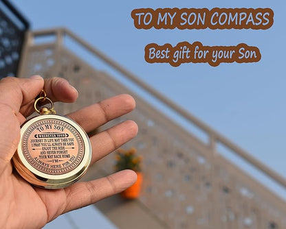 to My Son Compass with Wooden Box-Mom to Son Compass–Father to Son Gifts- to My Grandson -Graduation Day Gifts for Son-Birthday, Baptism, Graduation, Confirmation, Communion Compass for Women Men