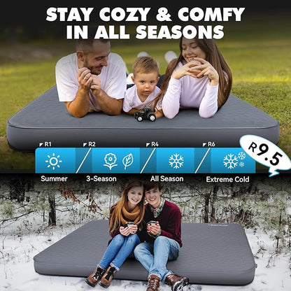 Hikenture 4" Thick Self Inflating Sleeping Pad, Ultralight Foam Camping Mattress 2 Person, 9.5 R-Value Insulated Sleeping Mat with Pump Sack, Portable Double Camping Pad for Tent, Car, Truck