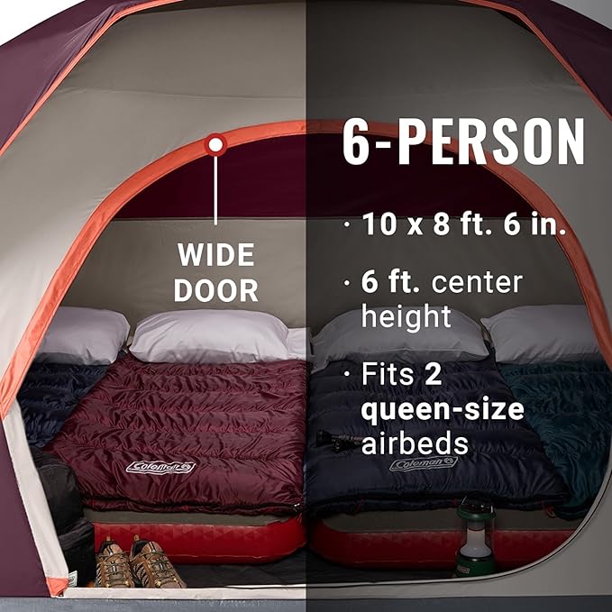 Coleman Skydome Tent with 5 Minute Setup,Weatherproof Tent with Rainfly & Carry Bag, 20% More Headroom Than Traditional Canopies