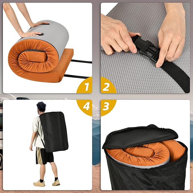 DWVO Memory Foam Camping Pad Futon Mattress Full, 3.5 INCH Thick Portable Floor Sleeping Mat with Travel Bag