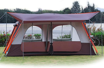 KTT Extra Large Tent 10-12-14 Person(B),Family Cabin Tents,2 Rooms,3 Doors and 3 Windows with Mesh,Straight Wall,Waterproof,Double Layer,Big Tent for Outdoor,Picnic,Camping,Family Gathering