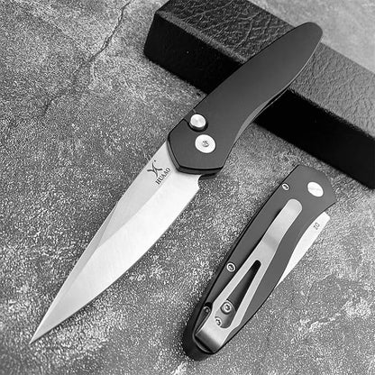 HUAAO 6.89 Inch Outdoor Folding Knife, D2 Clip Point Blade Black T6-6061 Aviation Aluminum Handle With Pocket Clip, Hunting Survival Everyday Carry Knives