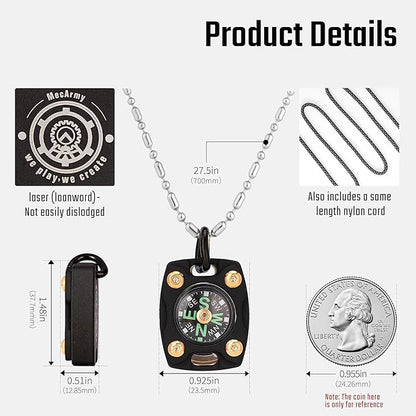MecArmy CMP/CMP2 Mini Compass- Meaningful Graduation Birthday Gifts for Men Women, EDC Titanium/Brass/Copper Pocket Compass for Hiking SurvivaI, IPX5 Waterproof, Glow in The Dark, Necklace Pendant