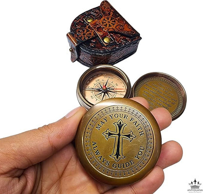 Trust in The Lord with All Your Heart - Proverbs 3:5-6 Quote Engraved Compass with Wooden Box or Leather case, Greeting Card, Gift Compass, Graduation Day Gifts 2025 for Women Men Boys Girls