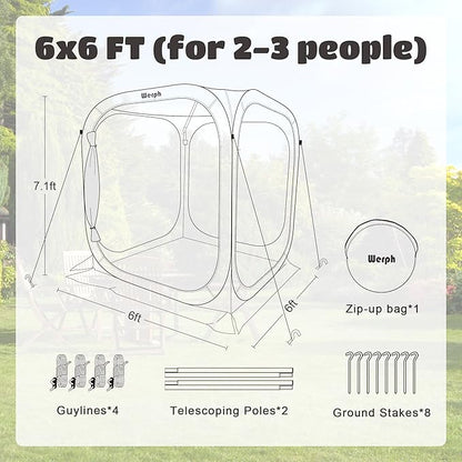 Pop Up Tent，Portable Canopy Tent with Mesh Mosquito Net, Screen House Room Canopy Shade Screen Tent 6 x 6 FT with Carry Bag for Patio, Backyard, Sports & Outdoors Activities, Green