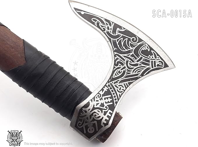 SHINY CRAFTS -Axes Viking Axe Hatchet Norse Axe Best Tomahawk Viking Bearded Axe- Beautiful Camping Axe Best Gift for Him with Leather Sheath (VBA 15A)