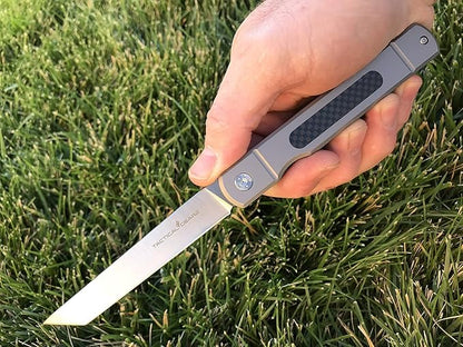 Higonokami Pocket Folding Knife! Solid Tc4 Titanium Handle! Japanese Style Top Flipper! Razor Sharp D2 Steel Tanto Blade! (Tatsu Higonokami)