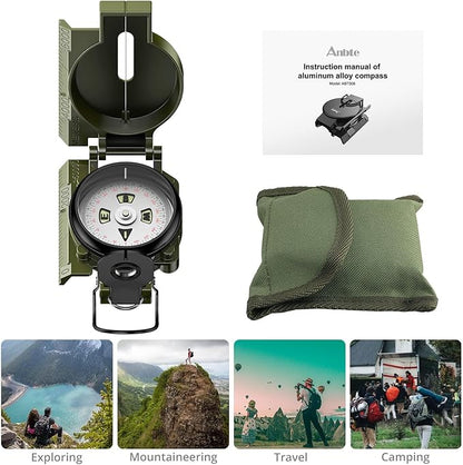 Compass Hiking with Clinometer, Strong Magnetic Intensity 3000 Gauss Professional Military Compass Waterproof Lensatic with Carry Bag, for Navigation Hiking Camping Hunting
