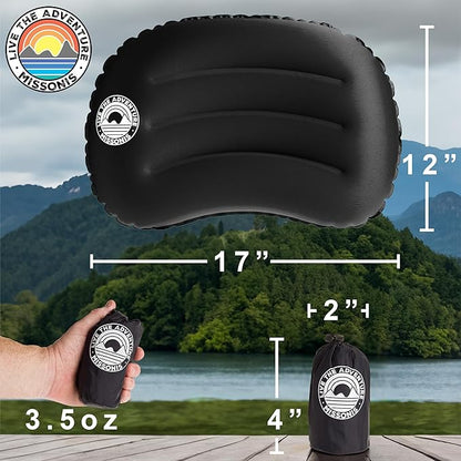 Inflatable pillow, lightweight, compact, compressible, waterproof, comfortable for sleeping while backpacking, hiking, traveling outdoor adventure. (Black)