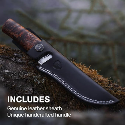 HELLE Knives - GT Triple Laminated - Fixed Blade - Classic Knife - Stick Tang - Birch Wood Handle - 14C28N Stainless Steel - Made in Norway
