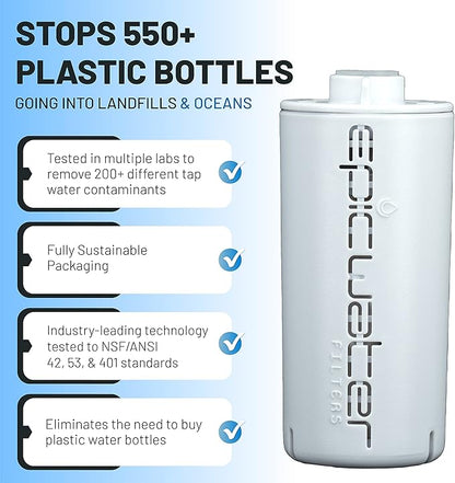 Epic Water Filters Everywhere Bottle Filter Complete Filter | 1-Pack | 75 Gallon Total Filter Life | 3-4 month Supply | Compatible with all Epic Water Bottles | Replaces Everyday and Outdoor